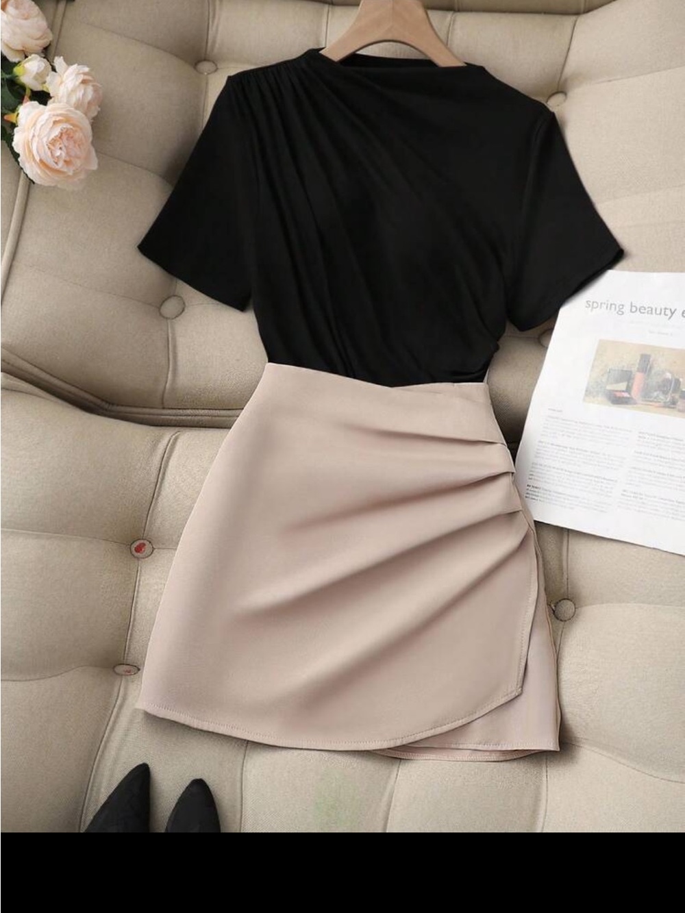 Classic Wrap Mini Skirt in Beige